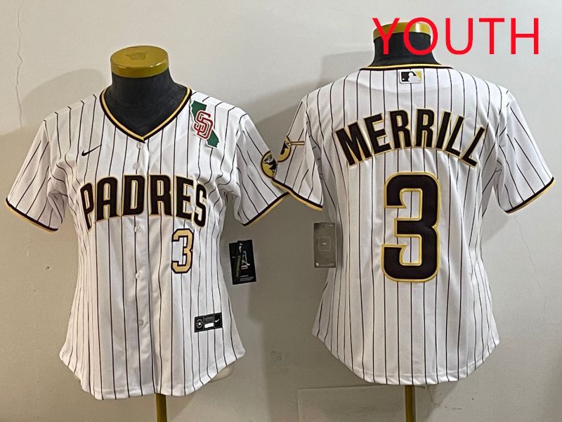 Youth San Diego Padres 3 Merrill White Stripe Game 2025 Nike MLB Jersey style 4